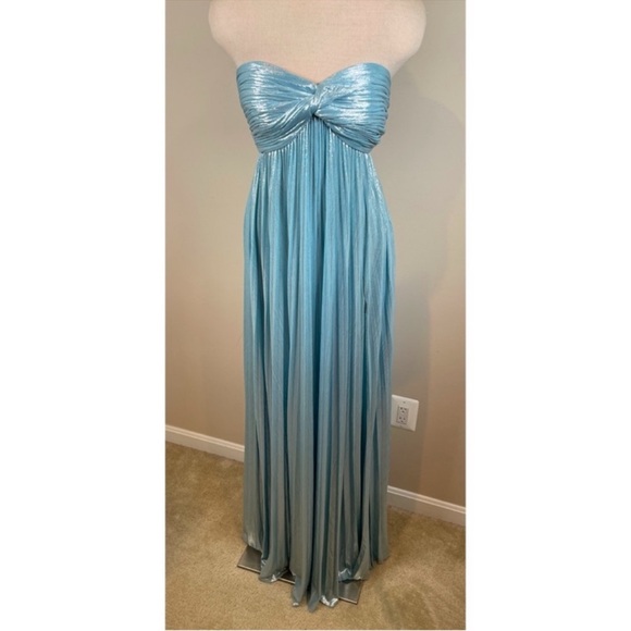 RETROFETE Zoa Strapless Pleated Metallic Blue Silver Maxi Dress Size XL - Picture 4 of 9